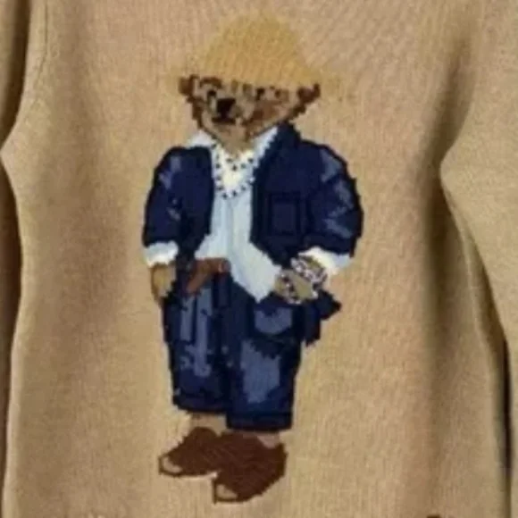 NWOT Polo Ralph Lauren Bear Rolled Neck Tan Cotton Sweater Size US XL - Picture 5 of 6